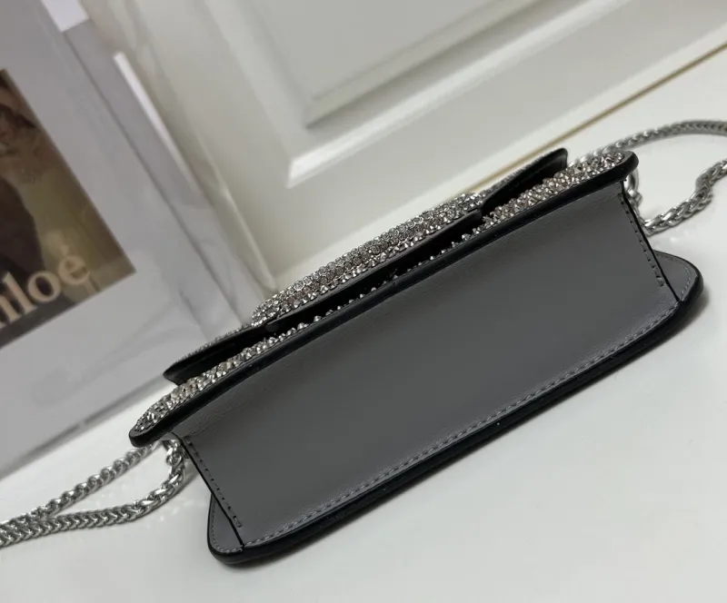 Valentino Dark Gray Crystal Embellished Satchel Bag 5021 27cm 20cm - Image 6