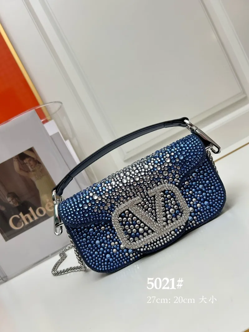 Valentino Blue Rhinestone Satchel Bag 5021
