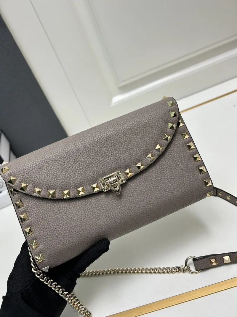 Valentino Taupe Rockstud Crossbody Satchel Bag 9895 - Image 4