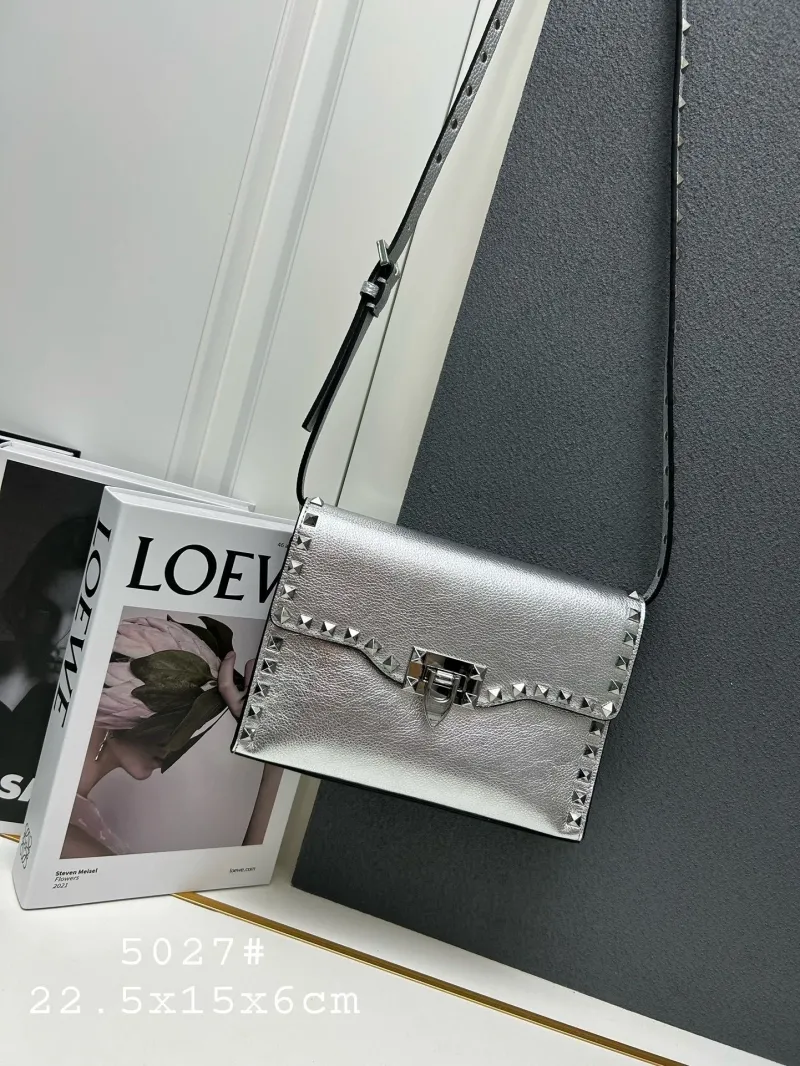 Valentino Women's Silver Studded Crossbody Bag 5027 - Image 9
