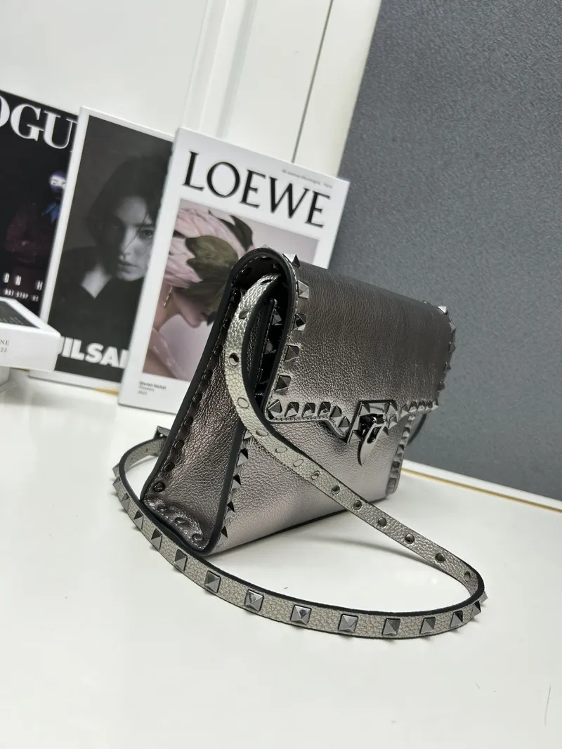 Valentino Metallic Silver Crossbody Satchel Bag 5027 - Image 3
