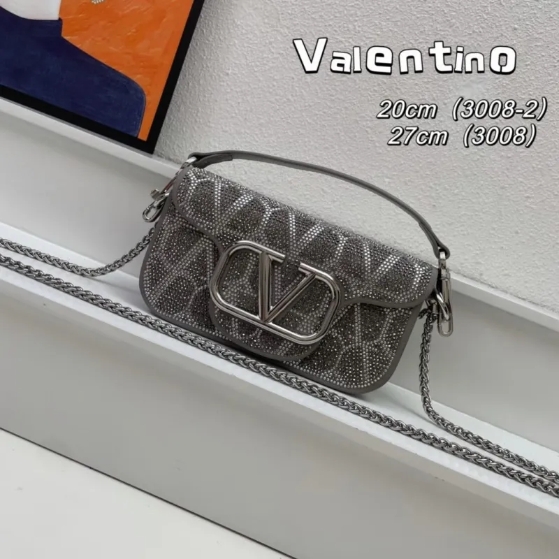 Valentino Gray Rhinestone Satchel Bag 3008