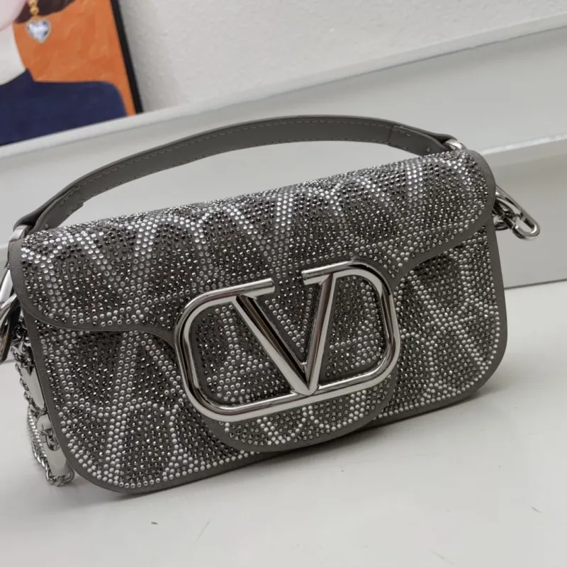 Valentino Gray Rhinestone Satchel Bag 3008 - Image 3