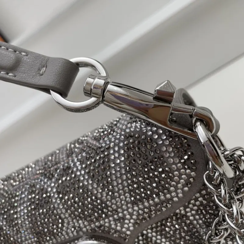Valentino Gray Rhinestone Satchel Bag 3008 - Image 5