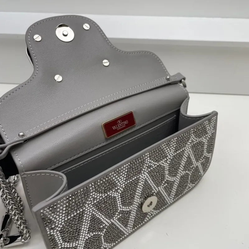 Valentino Gray Rhinestone Satchel Bag 3008 - Image 7