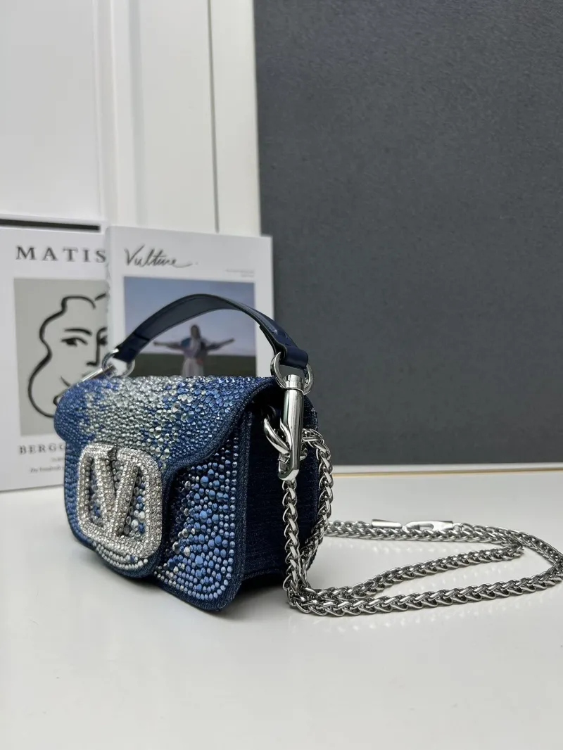 Valentino 5022-2 Blue Rhinestone Satchel Bag 20cm - Image 3