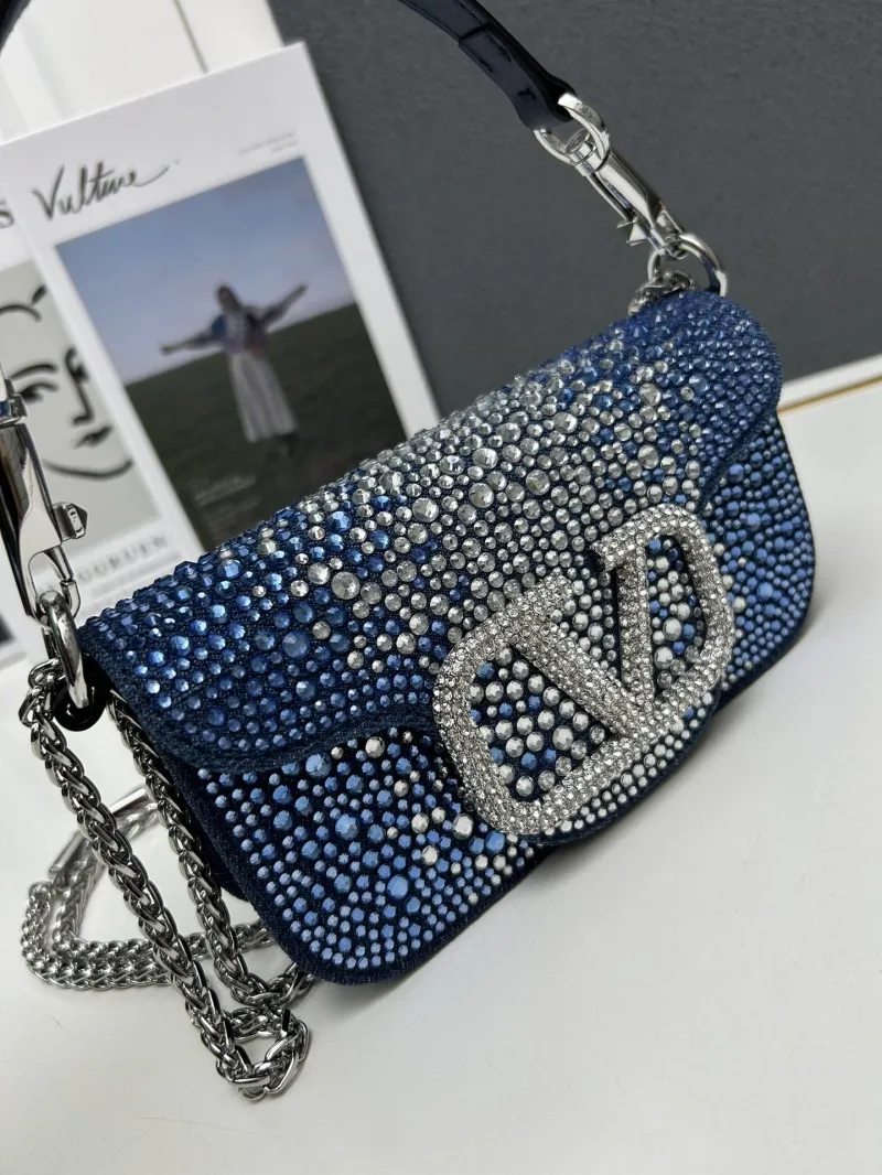 Valentino 5022-2 Blue Rhinestone Satchel Bag 20cm - Image 4