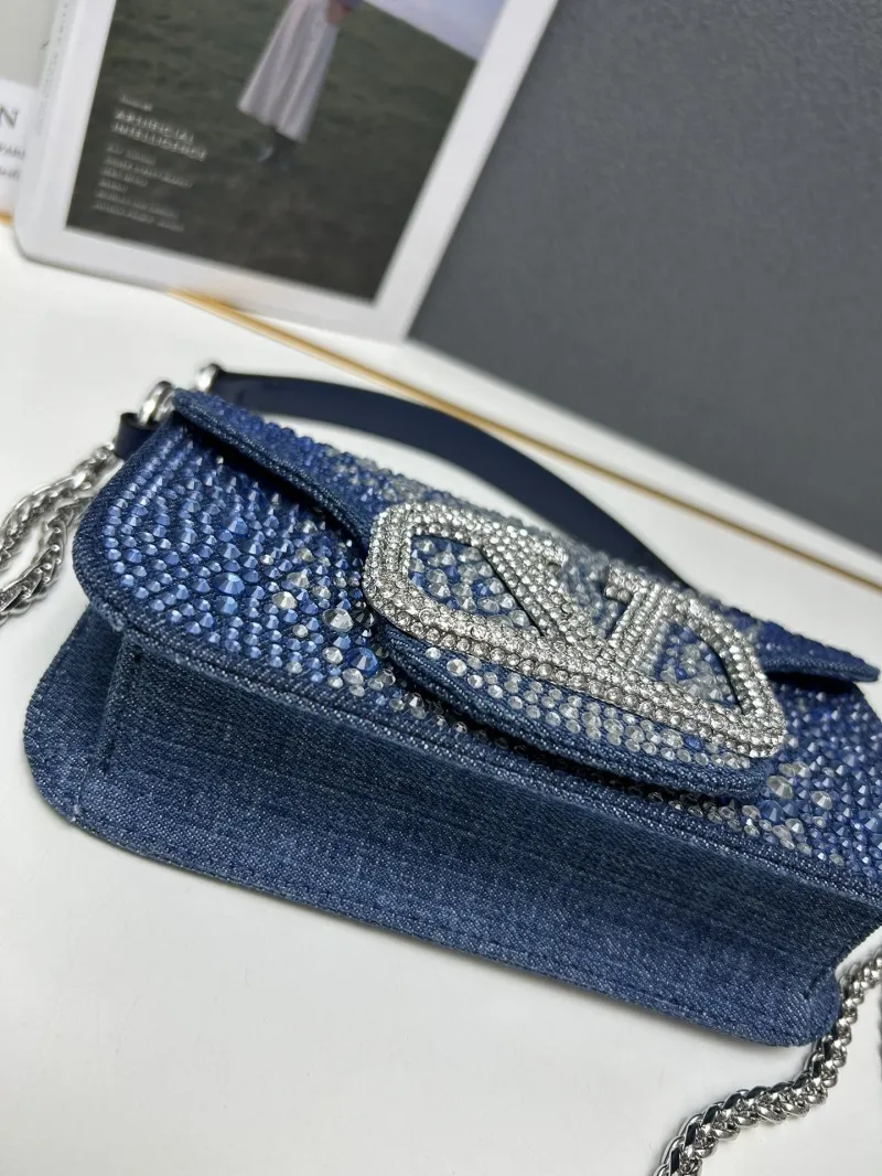 Valentino 5022-2 Blue Rhinestone Satchel Bag 20cm - Image 6