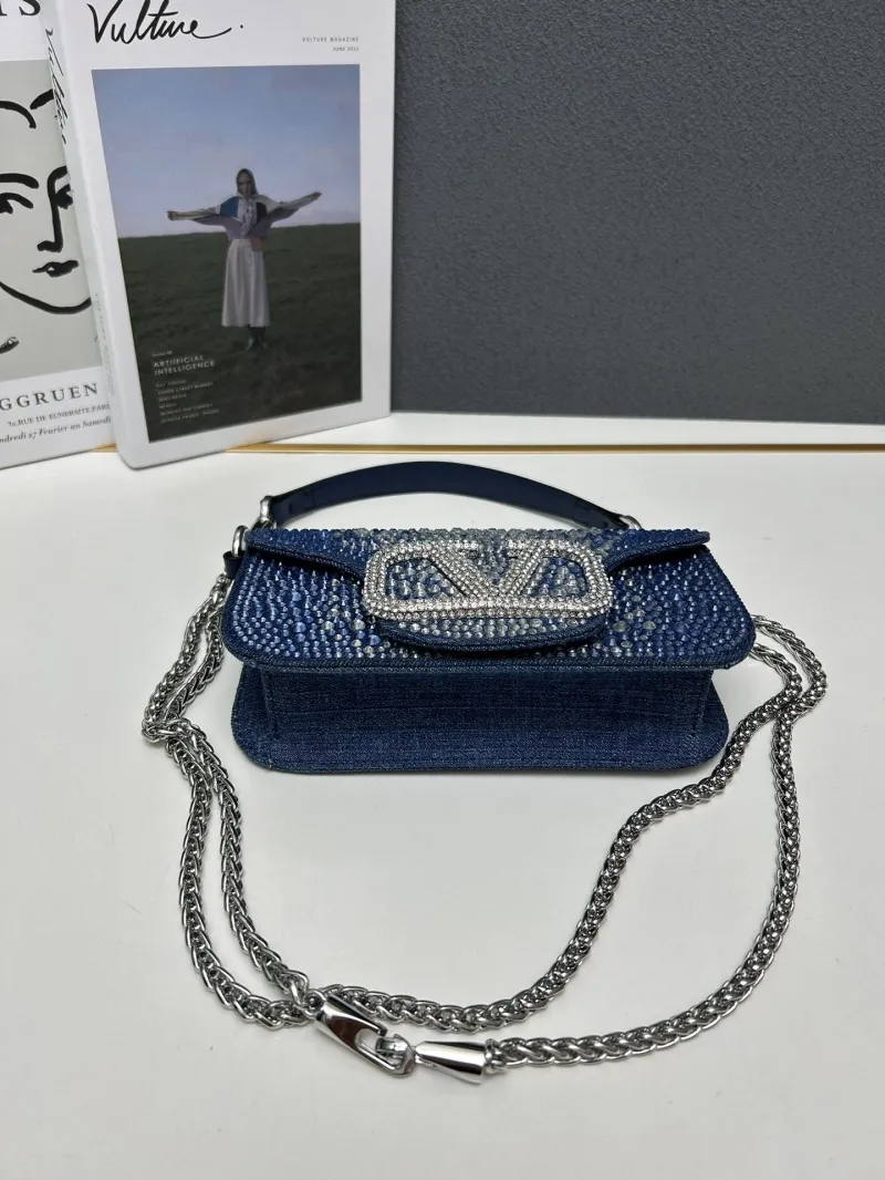 Valentino 5022-2 Blue Rhinestone Satchel Bag 20cm - Image 7