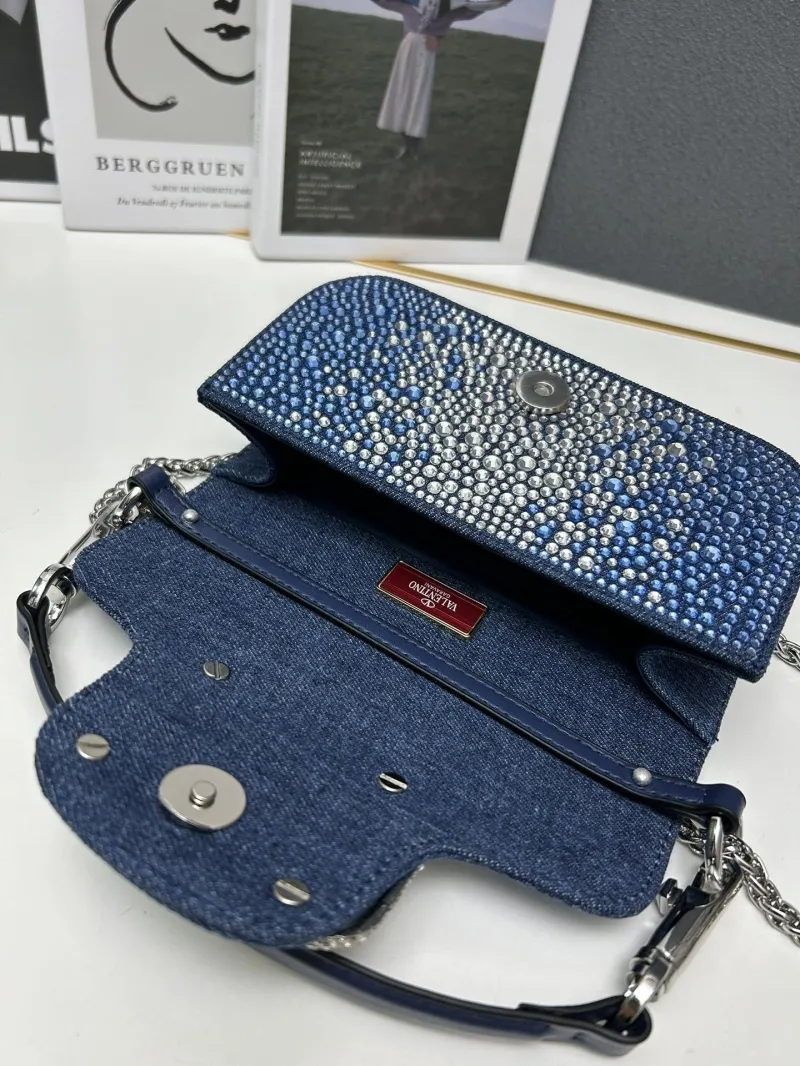 Valentino 5022-2 Blue Rhinestone Satchel Bag 20cm - Image 8