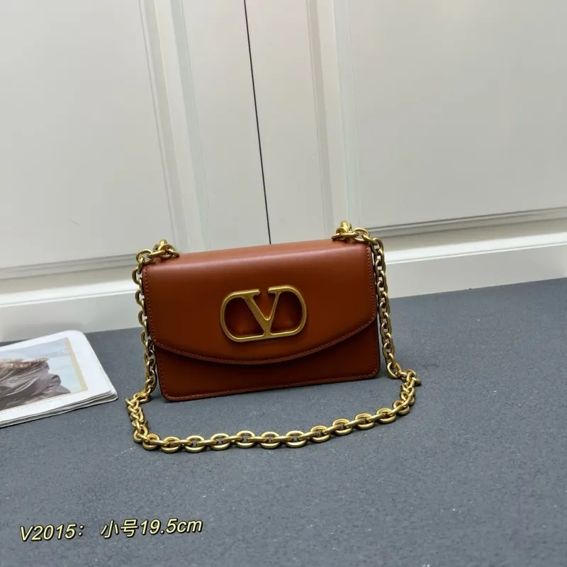 Valentino V2015 Small Brown Leather Satchel Bag