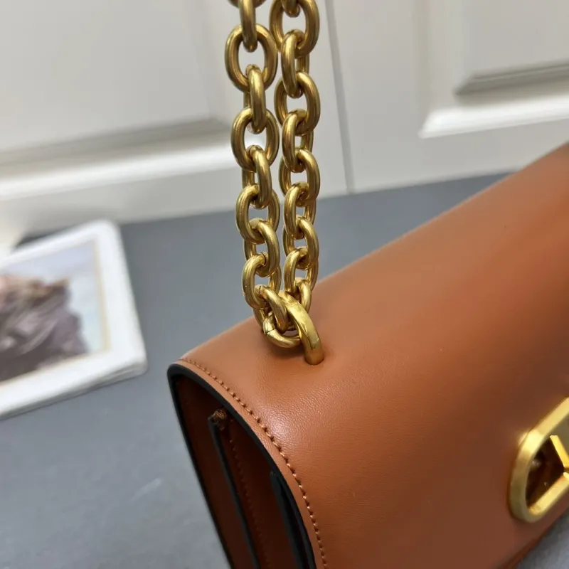 Valentino V2017 Large Brown Leather Chain Satchel Bag - Image 5