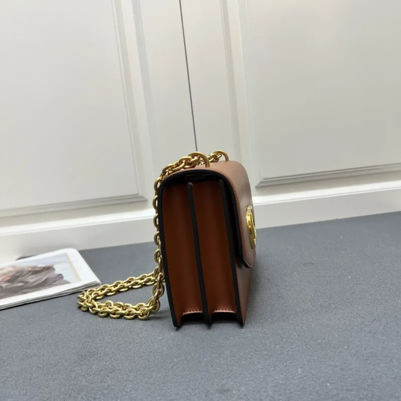 Valentino V2017 Large Brown Leather Chain Satchel Bag - Image 6
