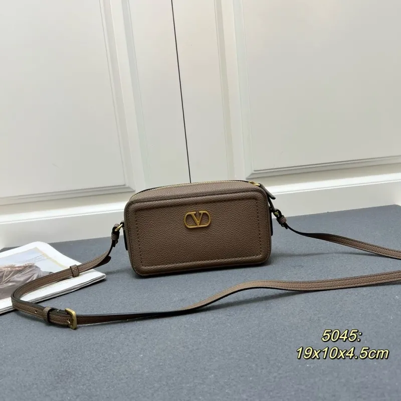 Valentino Taupe Leather Crossbody Satchel Bag