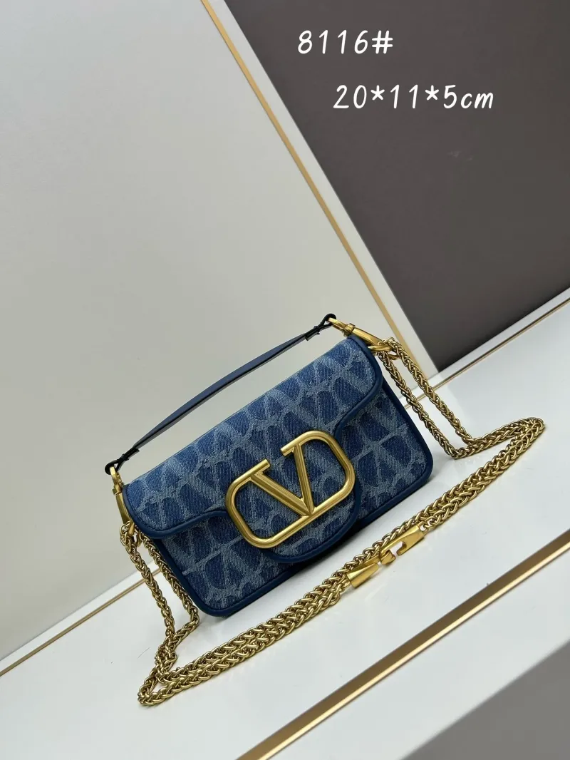 Valentino Blue Denim Chain Satchel Bag 8116