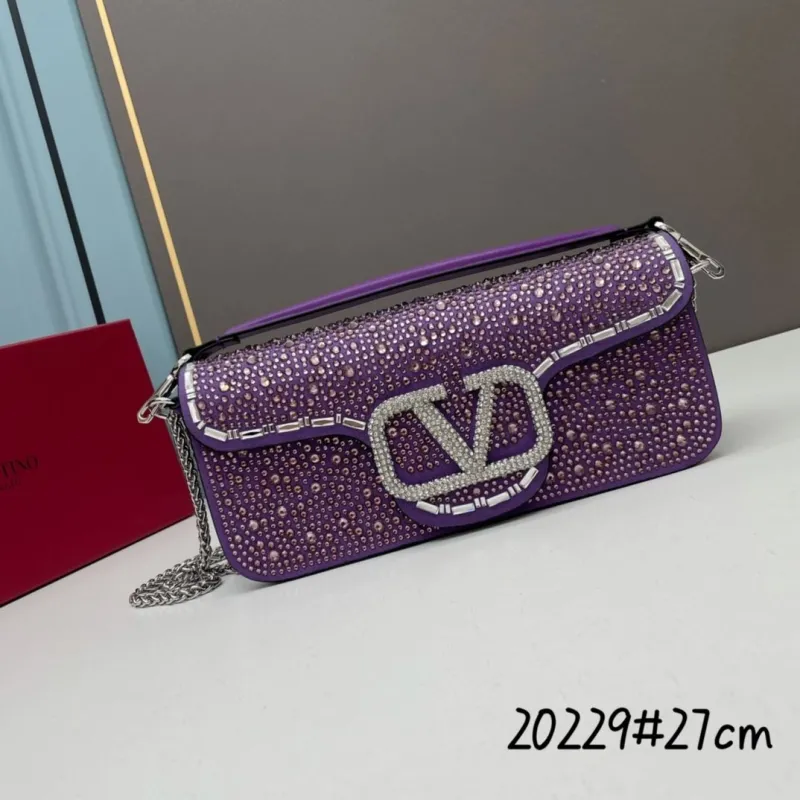 Valentino Purple Rhinestone Satchel Bag 27cm 20229