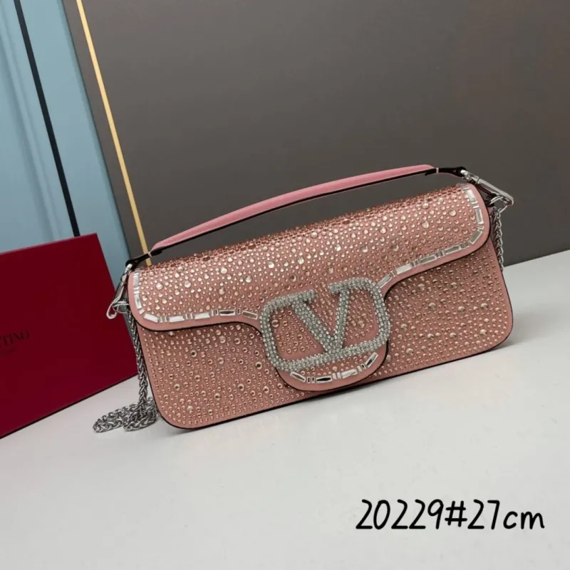 Valentino Pink Rhinestone Satchel Bag 20229 27cm