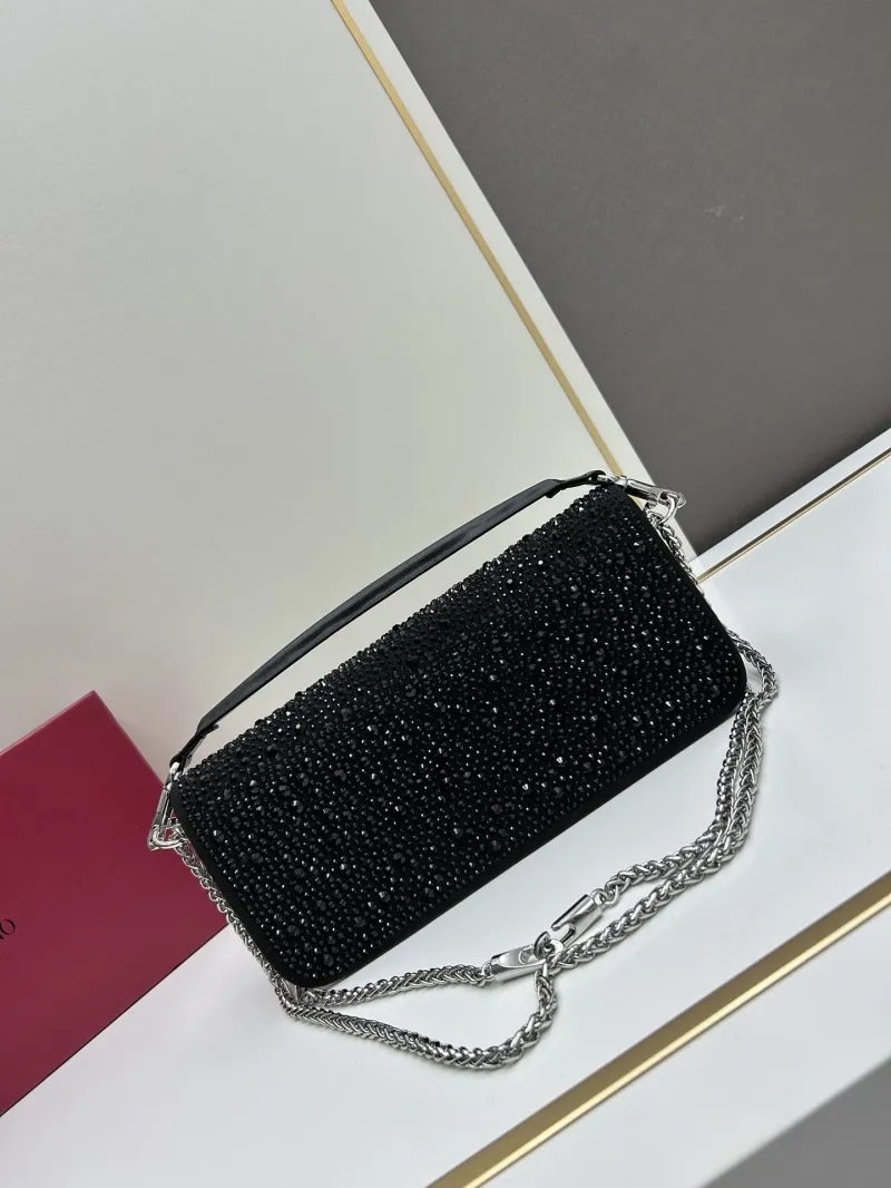 Valentino Black Crystal Embellished Satchel Bag 421 - Image 3