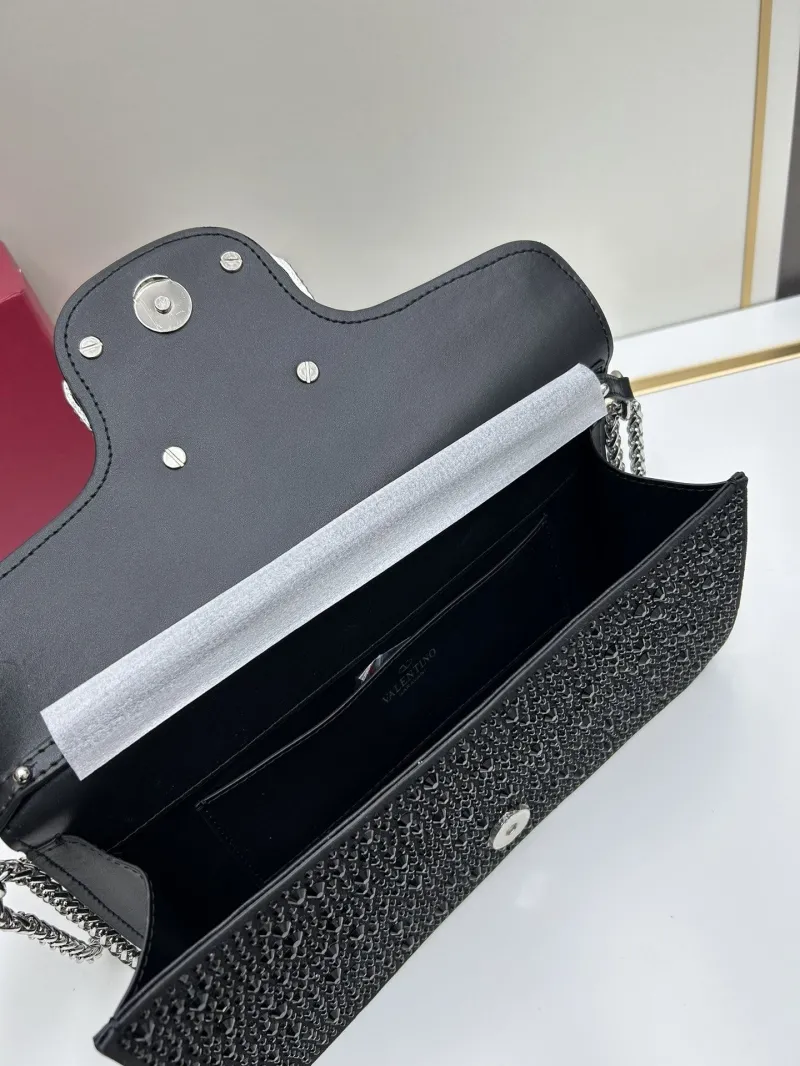 Valentino Black Crystal Embellished Satchel Bag 421 - Image 7