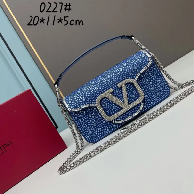 Valentino Blue Crystal Embellished Satchel Bag 0227