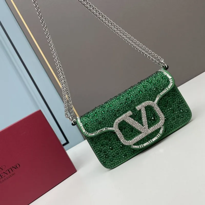 Valentino Green Rhinestone Chain Satchel Bag 0227 - Image 4