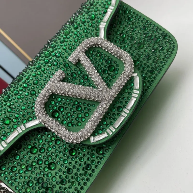 Valentino Green Rhinestone Chain Satchel Bag 0227 - Image 5