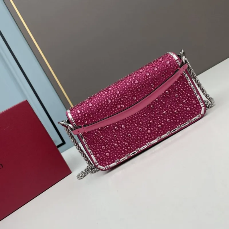 Valentino Fuchsia Rhinestone Chain Satchel Bag - Image 3