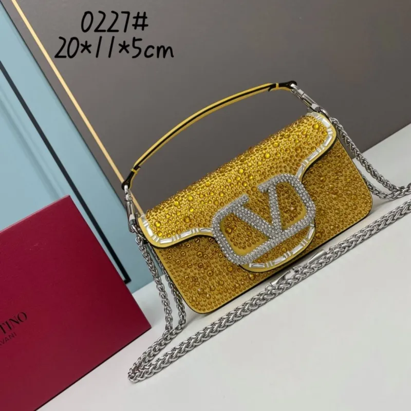 Valentino Yellow Rhinestone Satchel Bag 0227 20x11x5cm