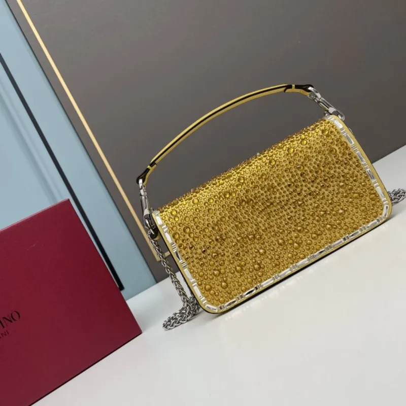 Valentino Yellow Rhinestone Satchel Bag 0227 20x11x5cm - Image 3