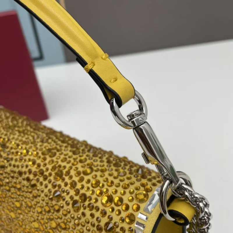 Valentino Yellow Rhinestone Satchel Bag 0227 20x11x5cm - Image 6