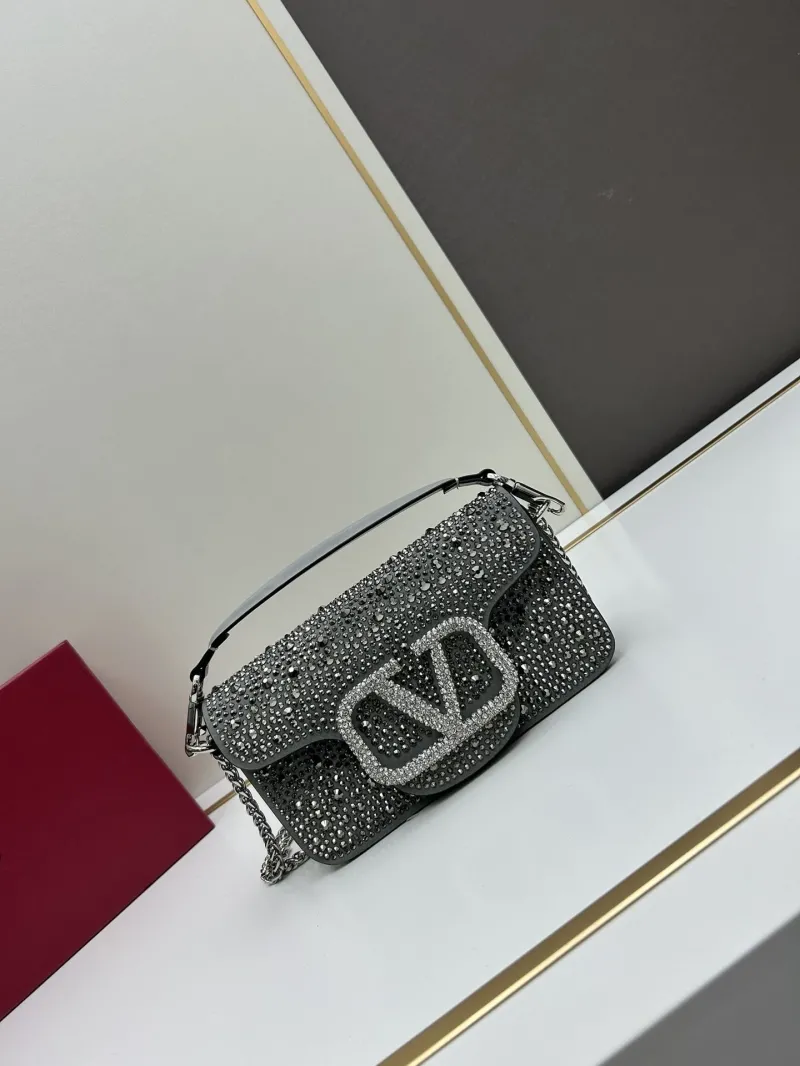 Valentino Crystal Embellished Dark Gray Satchel Bag