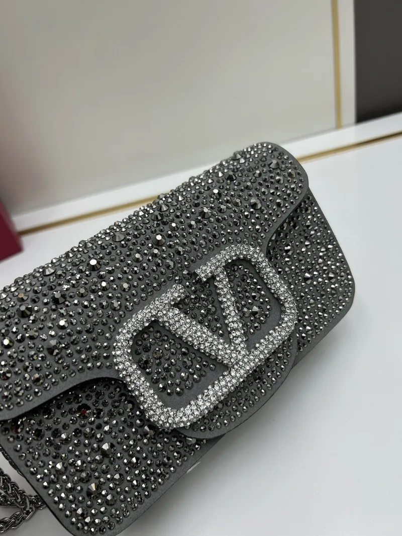 Valentino Crystal Embellished Dark Gray Satchel Bag - Image 4