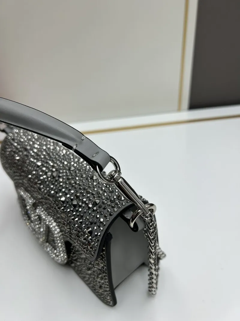 Valentino Crystal Embellished Dark Gray Satchel Bag - Image 6