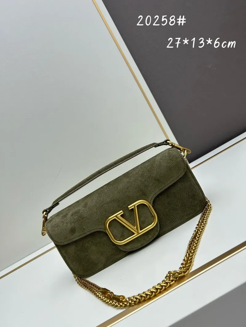Valentino Olive Green Suede Chain Shoulder Bag 20258
