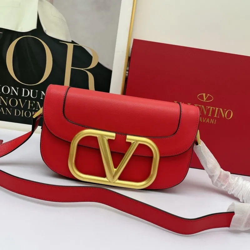Valentino Red Leather Satchel Crossbody Bag