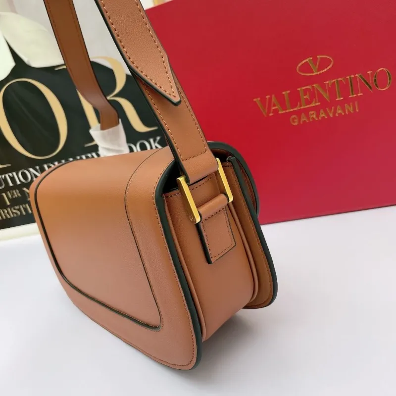 Valentino Garavani Brown Leather Crossbody Satchel Bag 455 - Image 3