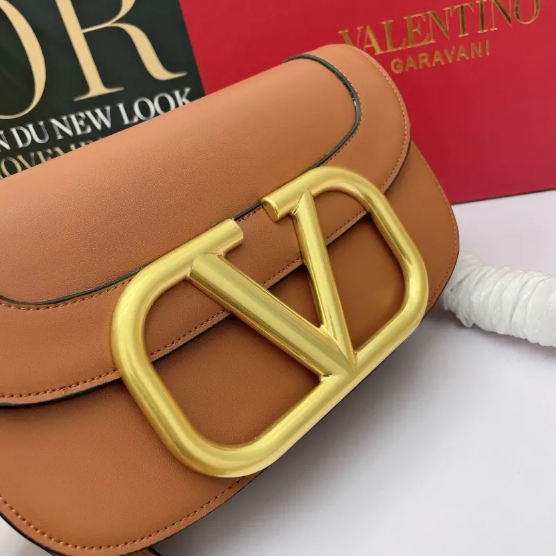 Valentino Garavani Brown Leather Crossbody Satchel Bag 455 - Image 4