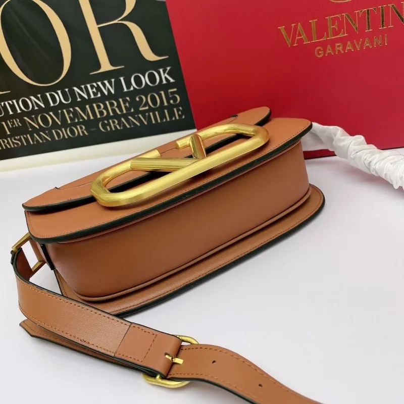 Valentino Garavani Brown Leather Crossbody Satchel Bag 455 - Image 5