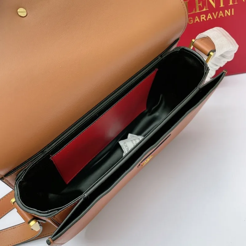 Valentino Garavani Brown Leather Crossbody Satchel Bag 455 - Image 7