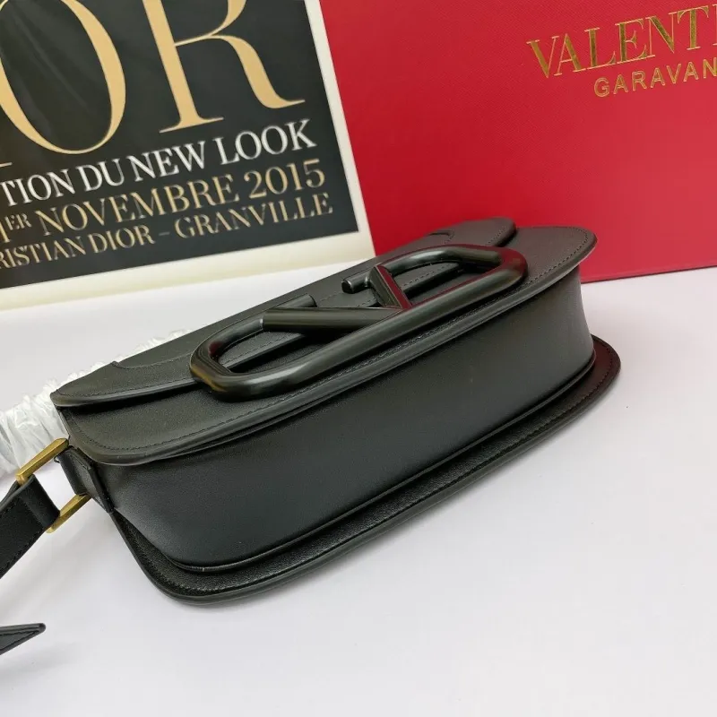Valentino Black Leather Crossbody Satchel Bag 456 - Image 5
