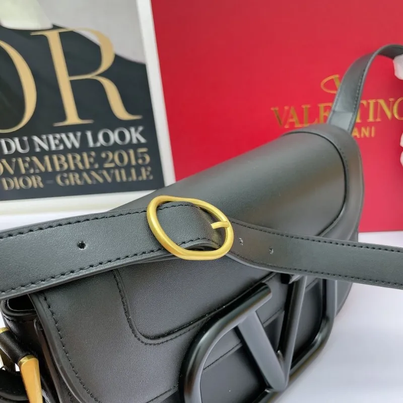 Valentino Black Leather Crossbody Satchel Bag 456 - Image 6