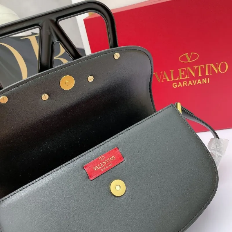 Valentino Black Leather Crossbody Satchel Bag 456 - Image 8