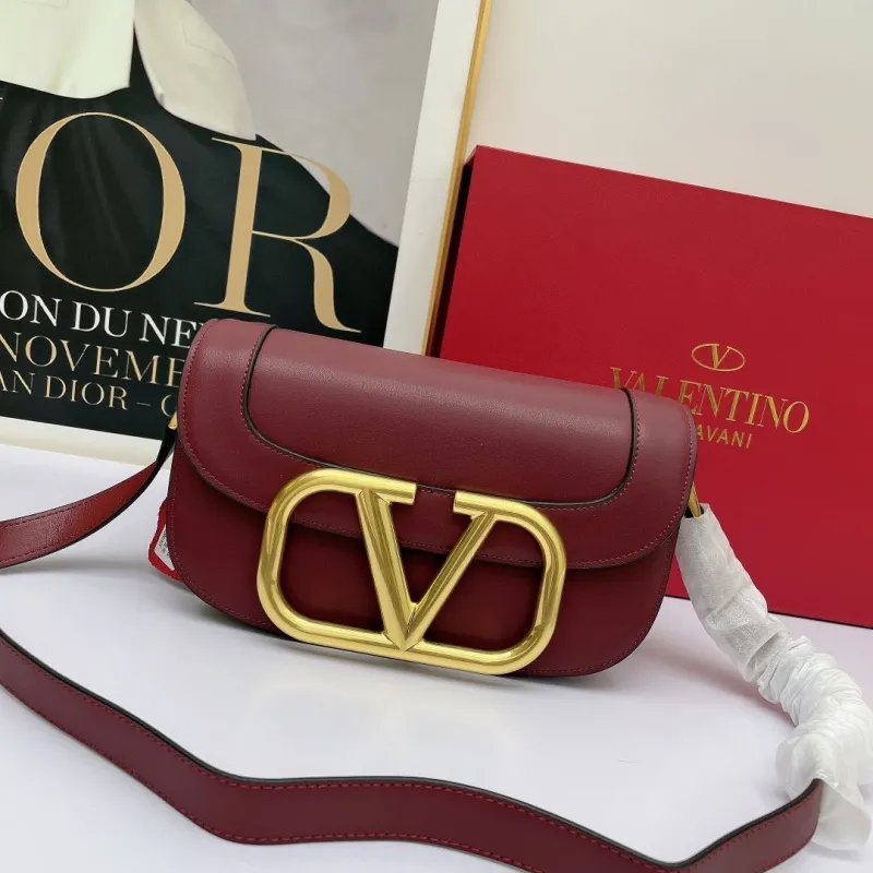 Valentino Burgundy Leather Crossbody Satchel Bag 458