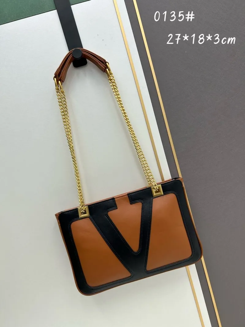 Valentino 0135 Brown Black Leather Satchel Bag