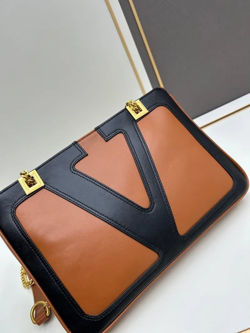 Valentino 0135 Brown Black Leather Satchel Bag - Image 4
