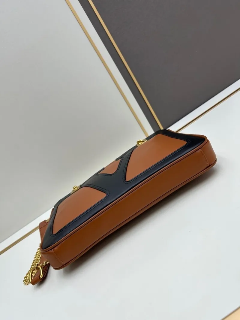Valentino 0135 Brown Black Leather Satchel Bag - Image 6