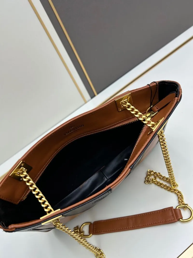 Valentino 0135 Brown Black Leather Satchel Bag - Image 7
