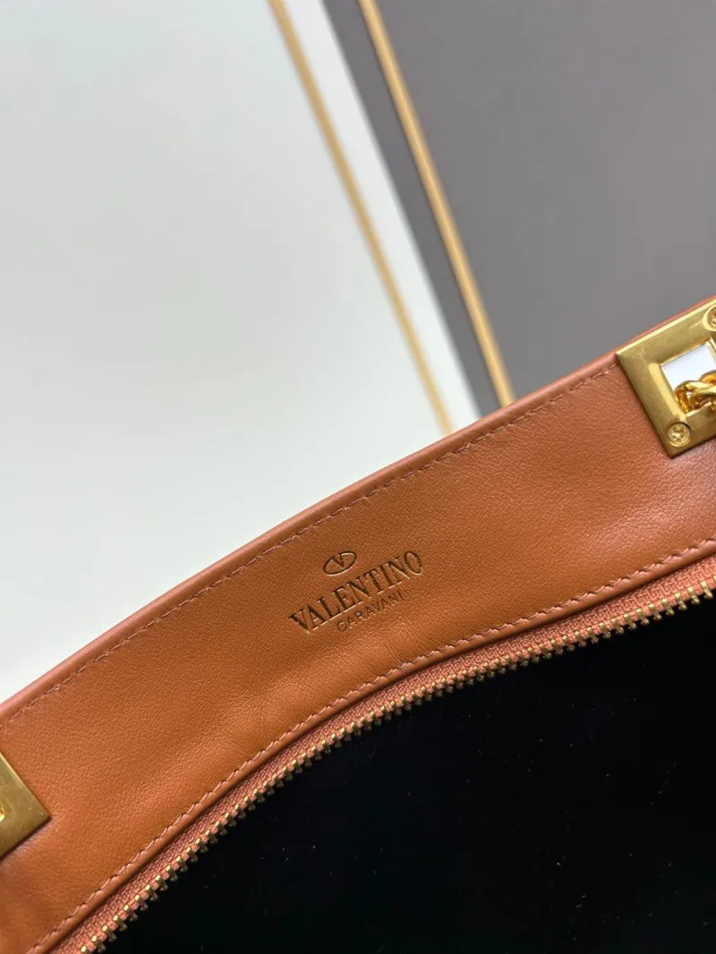 Valentino 0135 Brown Black Leather Satchel Bag - Image 8