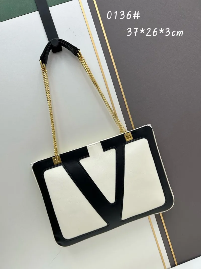 Valentino Black White Leather Tote Bag 0136