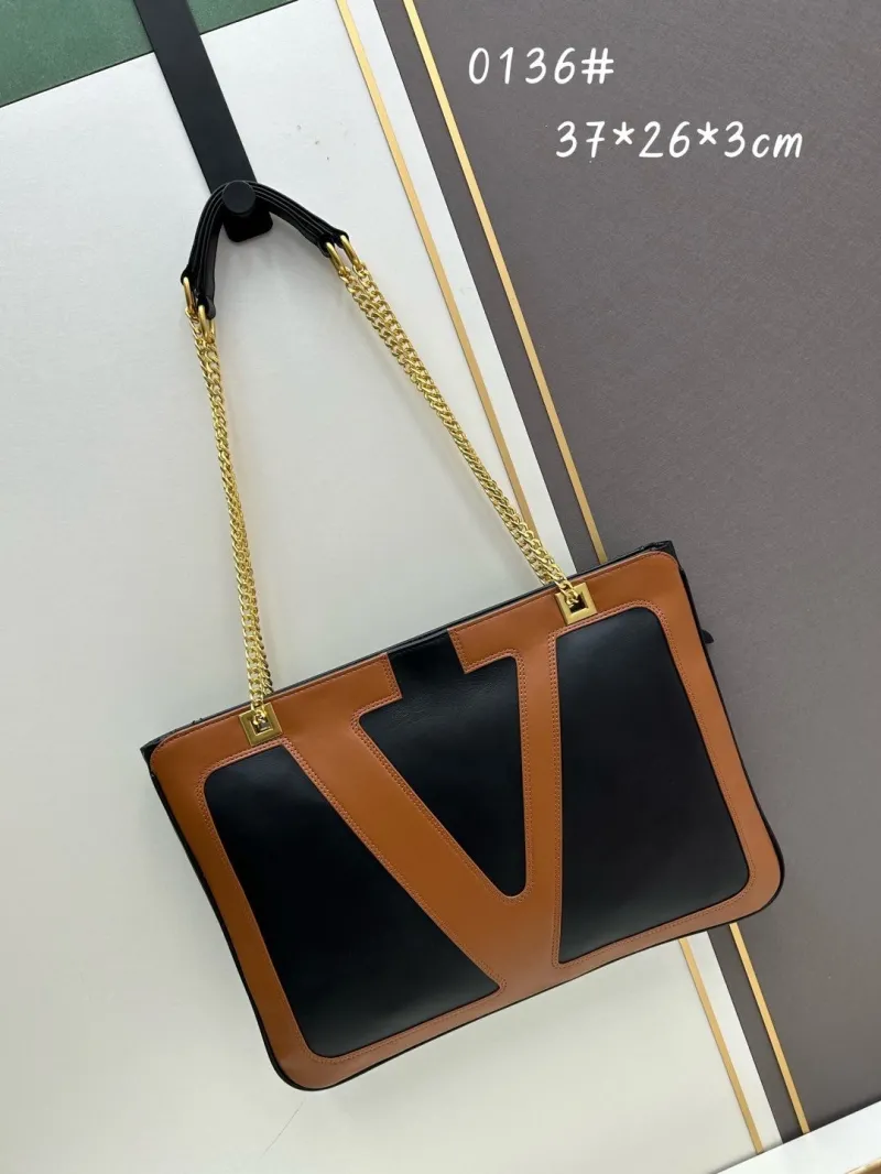 Valentino 0136 Black Brown Leather Chain Satchel Bag